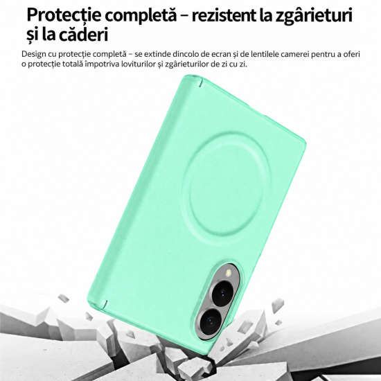 Husa pentru Samsung Galaxy Z Fold 8, Magnetica, Textura Piele Ecologica, Turcoaz