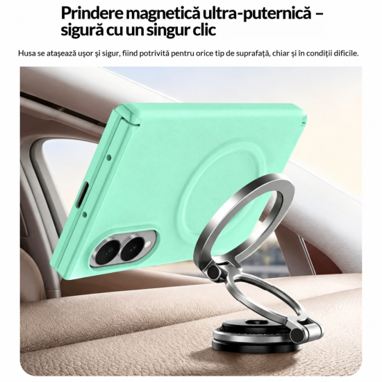 Husa pentru Samsung Galaxy Z Fold 8, Magnetica, Textura Piele Ecologica, Turcoaz