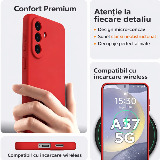 Husa Soft Touch, slim, ALC Mobile, anti soc, compatibila cu Samsung Galaxy A37, Rosu Tpu