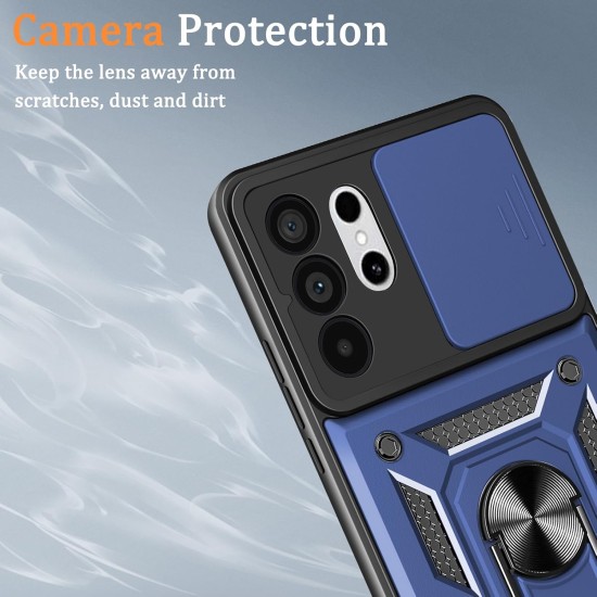 Husa antisoc compatibila cu Samsung Galaxy S26 Ultra, design Armour, protectie camera cu clapa glisanta, Albastru