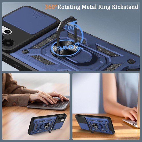 Husa antisoc compatibila cu Samsung Galaxy S26 Ultra, design Armour, protectie camera cu clapa glisanta, Albastru