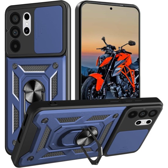 Husa antisoc compatibila cu Samsung Galaxy S26 Ultra, design Armour, protectie camera cu clapa glisanta, Albastru