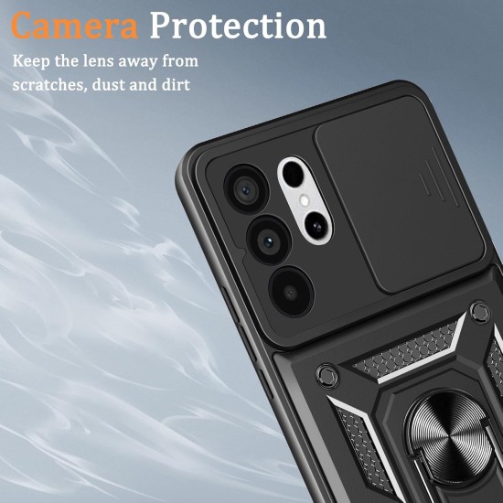 Husa antisoc compatibila cu Samsung Galaxy S26 Ultra, design Armour, protectie camera cu clapa glisanta, Negru Husa antisoc compatibila cu Samsung Galaxy S26 Ultra, design Armour, protectie camera cu clapa glisanta, Negru