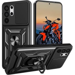 Husa antisoc compatibila cu Samsung Galaxy S26 Ultra, design Armour, protectie camera cu clapa glisanta, Negru