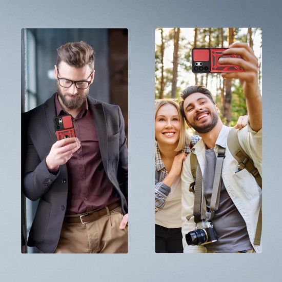 Husa antisoc compatibila cu Samsung Galaxy S26 Ultra, design Armour, protectie camera cu clapa glisanta, Rosu