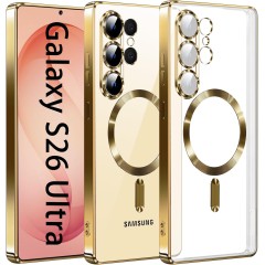 Husa compatibila cu Samsung Galaxy S26 Ultra, ALC MOBILE, pentru telefon mobil cu protectie pentru camera, Tehnologie MagSafe, rezistenta la socuri, contur Auriu