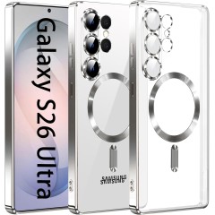 Husa compatibila cu Samsung Galaxy S26 Ultra, ALC MOBILE, pentru telefon mobil cu protectie pentru camera, Tehnologie MagSafe, rezistenta la socuri, contur Argintiu