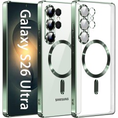 Husa compatibila cu Samsung Galaxy S26 Ultra, ALC MOBILE, pentru telefon mobil cu protectie pentru camera, Tehnologie MagSafe, rezistenta la socuri, contur Verde