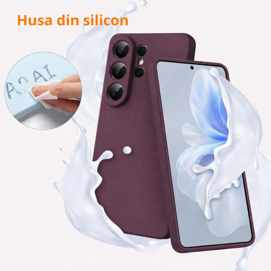 Husa Soft Touch Slim ALC Mobile, TPU, Anti-Soc, Protectie Camera, Compatibila cu Samsung Galaxy S26 Ultra, Visiniu