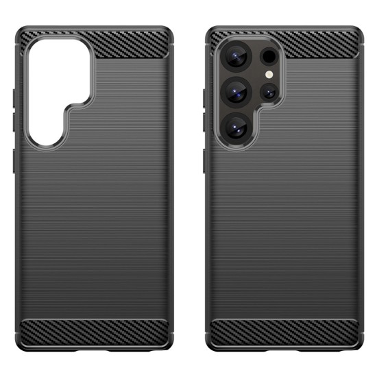 Husa compatibila cu Samsung Galaxy S25 Ultra, TPU Slim, Protectie Anti Soc, Aspect Fibra de Carbon, Negru
