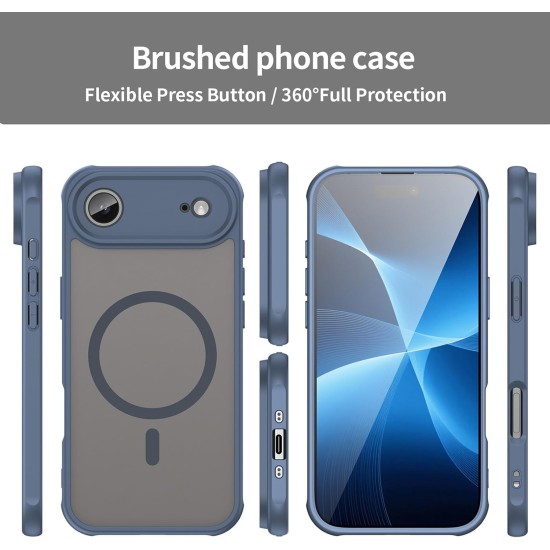 Husa Matte MagSafe pentru IPhone 17 Air, protectie completa, contur albastru