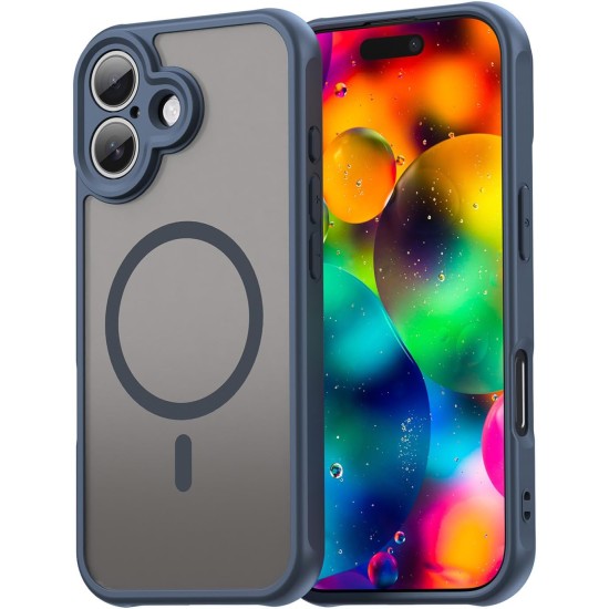 Husa Matte MagSafe pentru IPhone 17, protectie completa, contur albastru