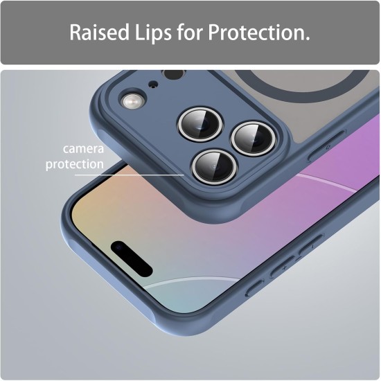 Husa Matte MagSafe pentru IPhone 17 Pro, protectie completa, contur albastru Husa Matte MagSafe pentru IPhone 17 Pro, protectie completa, contur albastru