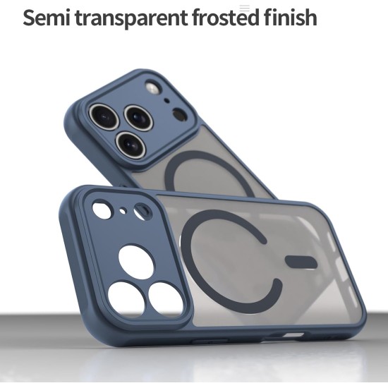 Husa Matte MagSafe pentru IPhone 17 Pro, protectie completa, contur albastru Husa Matte MagSafe pentru IPhone 17 Pro, protectie completa, contur albastru