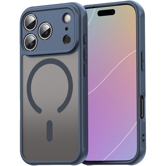 Husa Matte MagSafe pentru IPhone 17 Pro, protectie completa, contur albastru Husa Matte MagSafe pentru IPhone 17 Pro, protectie completa, contur albastru