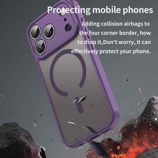 Husa Matte MagSafe pentru IPhone 17 Pro Max, protectie completa, contur mov