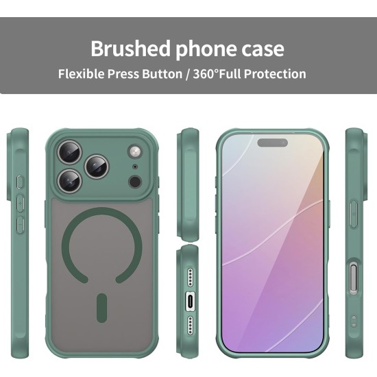 Husa Matte MagSafe pentru IPhone 17 Pro Max, protectie completa, contur verde