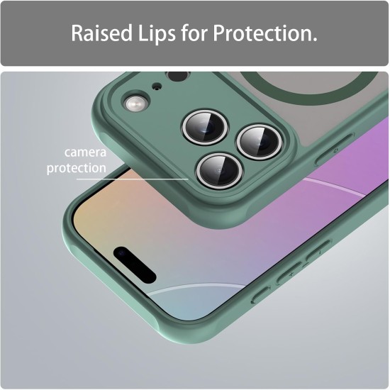 Husa Matte MagSafe pentru IPhone 17 Pro Max, protectie completa, contur verde