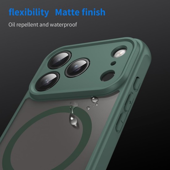 Husa Matte MagSafe pentru IPhone 17 Pro Max, protectie completa, contur verde
