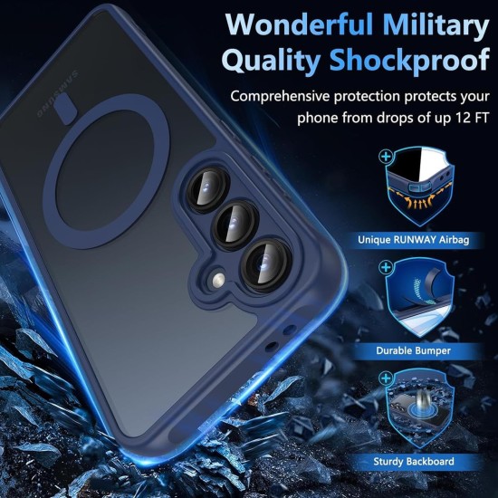 Husa Matte MagSafe pentru Samsung Galaxy S25 5G, protectie completa, contur albastru