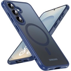 Husa Matte MagSafe pentru Samsung Galaxy S25 Fe, protectie completa, contur albastru Husa Matte MagSafe pentru Samsung Galaxy S25 Fe, protectie completa, contur albastru
