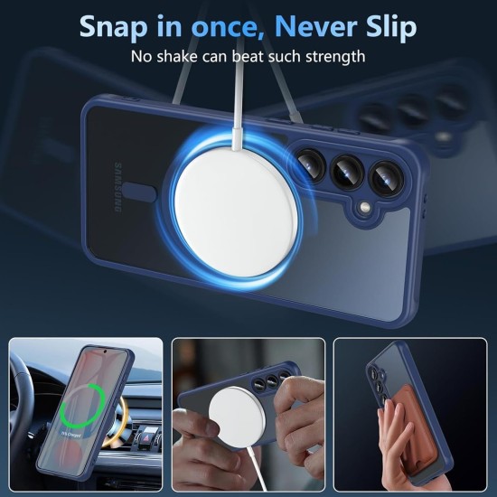 Husa Matte MagSafe pentru Samsung Galaxy S25 5G, protectie completa, contur albastru