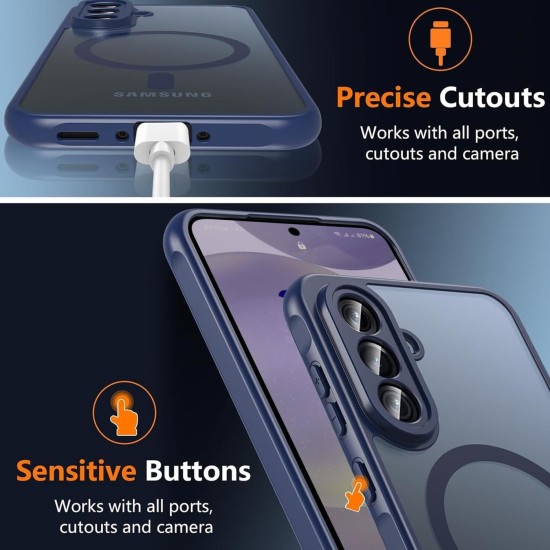 Husa Matte MagSafe pentru Samsung Galaxy S25 5G, protectie completa, contur albastru