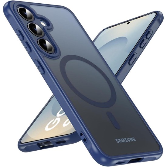 Husa Matte MagSafe pentru Samsung Galaxy S25 5G, protectie completa, contur albastru