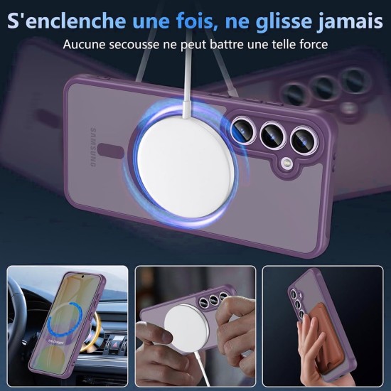 Husa Matte MagSafe pentru Samsung Galaxy S25 5G, protectie completa, contur mov
