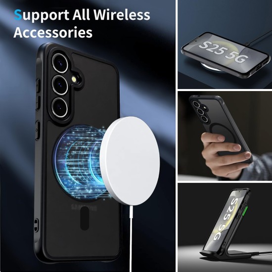Husa Matte MagSafe pentru Samsung Galaxy S25 5G, protectie completa, contur negru