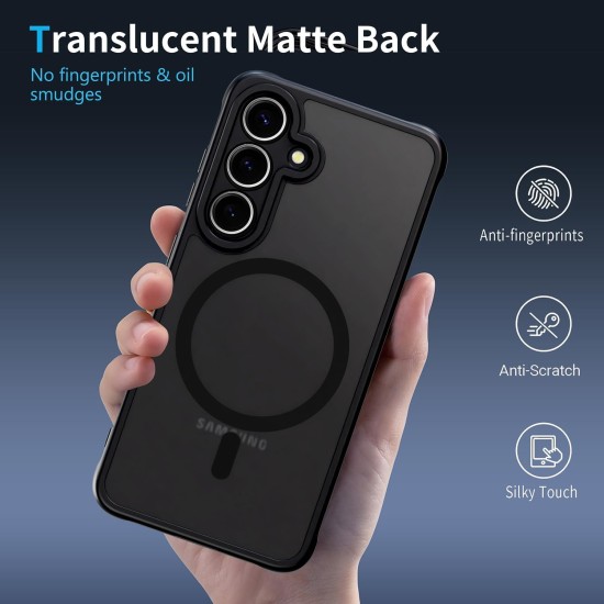 Husa Matte MagSafe pentru Samsung Galaxy S25 5G, protectie completa, contur negru