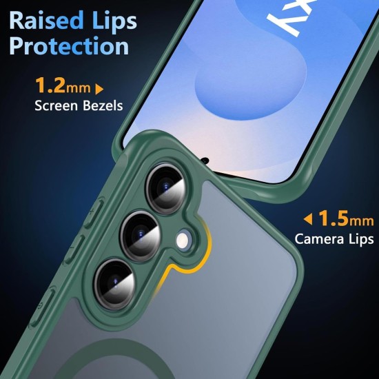 Husa Matte MagSafe pentru Samsung Galaxy S25 5G, protectie completa, contur verde