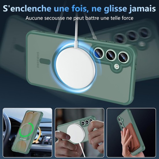 Husa Matte MagSafe pentru Samsung Galaxy S25 5G, protectie completa, contur verde