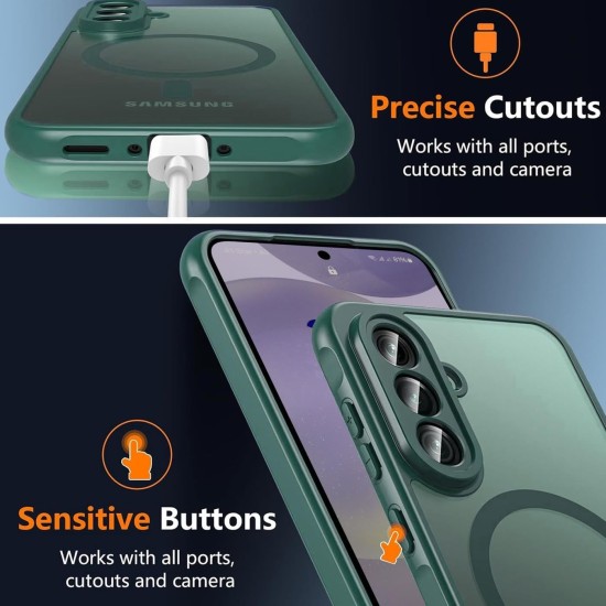 Husa Matte MagSafe pentru Samsung Galaxy S25 5G, protectie completa, contur verde