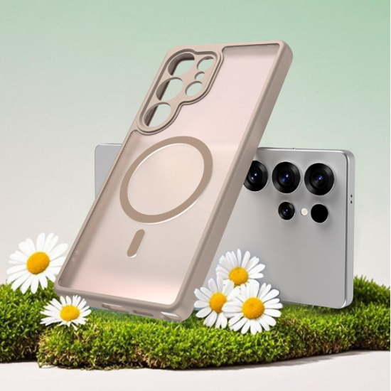 Husa Matte MagSafe pentru Samsung Galaxy S25 Ultra, protectie completa, contur Bej