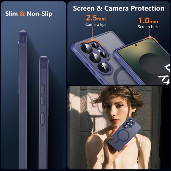 Husa Matte MagSafe pentru Samsung Galaxy S25 Ultra 5G, protectie completa, contur albastru