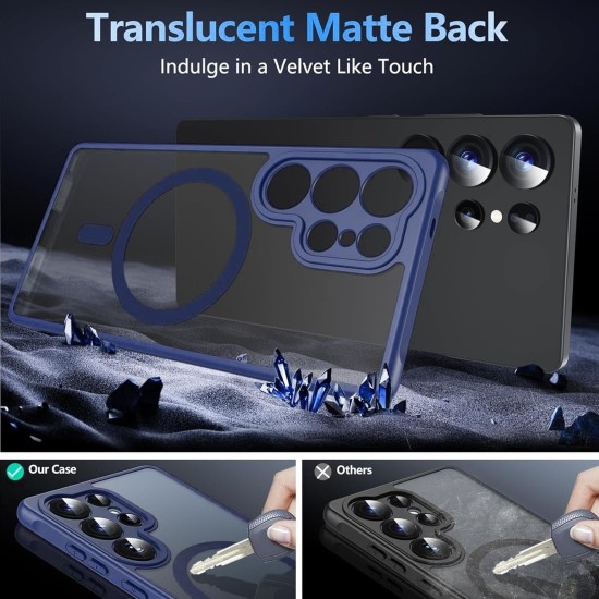 Husa Matte MagSafe pentru Samsung Galaxy S25 Ultra 5G, protectie completa, contur albastru