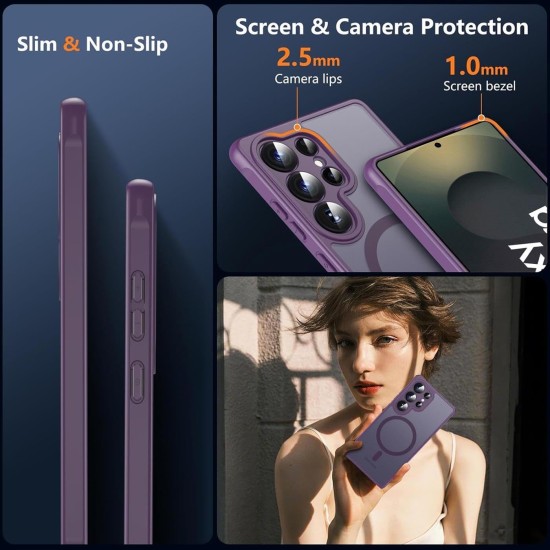 Husa Matte MagSafe pentru Samsung Galaxy S25 Ultra 5G, protectie completa, contur mov