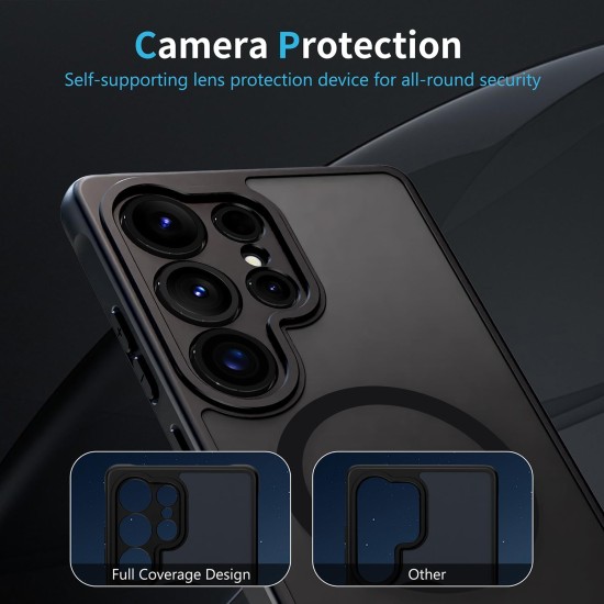Husa Matte MagSafe pentru Samsung Galaxy S25 Ultra 5G, protectie completa, contur negru