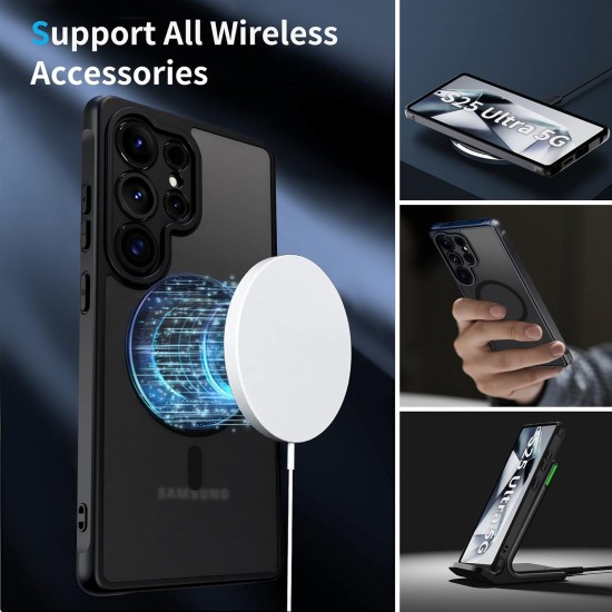 Husa Matte MagSafe pentru Samsung Galaxy S25 Ultra 5G, protectie completa, contur negru