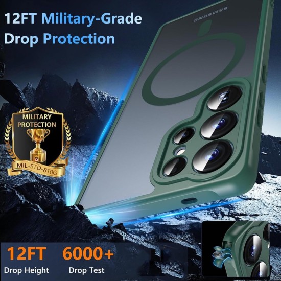 Husa Matte MagSafe pentru Samsung Galaxy S25 Ultra 5G, protectie completa, contur verde