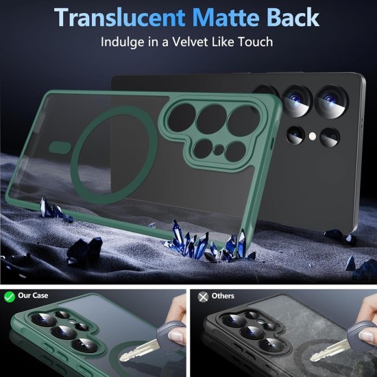Husa Matte MagSafe pentru Samsung Galaxy S25 Ultra 5G, protectie completa, contur verde