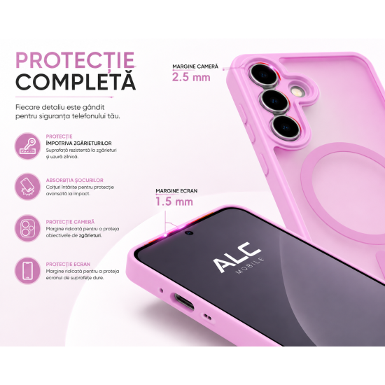 Husa Matte MagSafe pentru Samsung Galaxy S26 , protectie completa, contur Roz