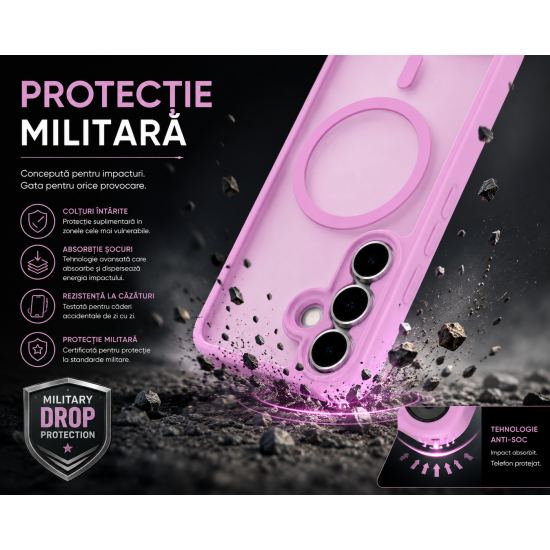 Husa Matte MagSafe pentru Samsung Galaxy S26 , protectie completa, contur Roz