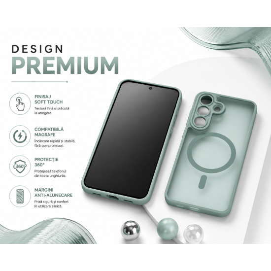 Husa Matte MagSafe pentru Samsung Galaxy A56, protectie completa, contur Turqoise
