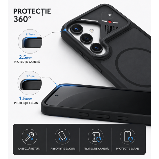 Husa antisoc compatibila cu MagSafe pentru Samsung Galaxy S26 Plus, Matrix, negru