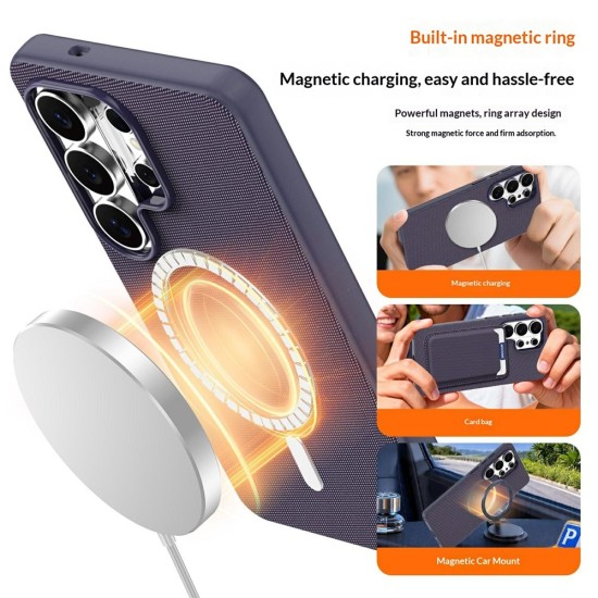 Husa compatibila cu Samsung Galaxy S26 Ultra, MagSafe, Design Woven, Soft Touch, Antisoc, Mov