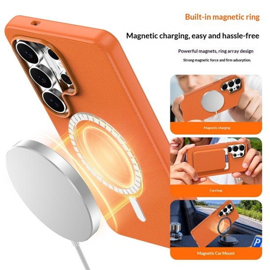 Husa compatibila cu Samsung Galaxy S26 Ultra, MagSafe, Design Woven, Soft Touch, Antisoc, Portocaliu