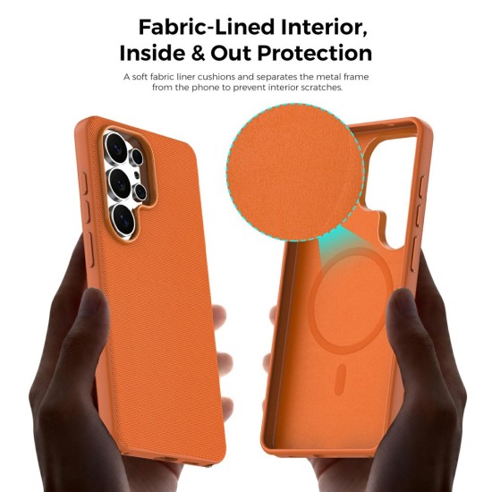 Husa compatibila cu Samsung Galaxy S26 Ultra, MagSafe, Design Woven, Soft Touch, Antisoc, Portocaliu