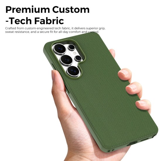 Husa compatibila cu Samsung Galaxy S26 Ultra, MagSafe, Design Woven, Soft Touch, Antisoc, Verde